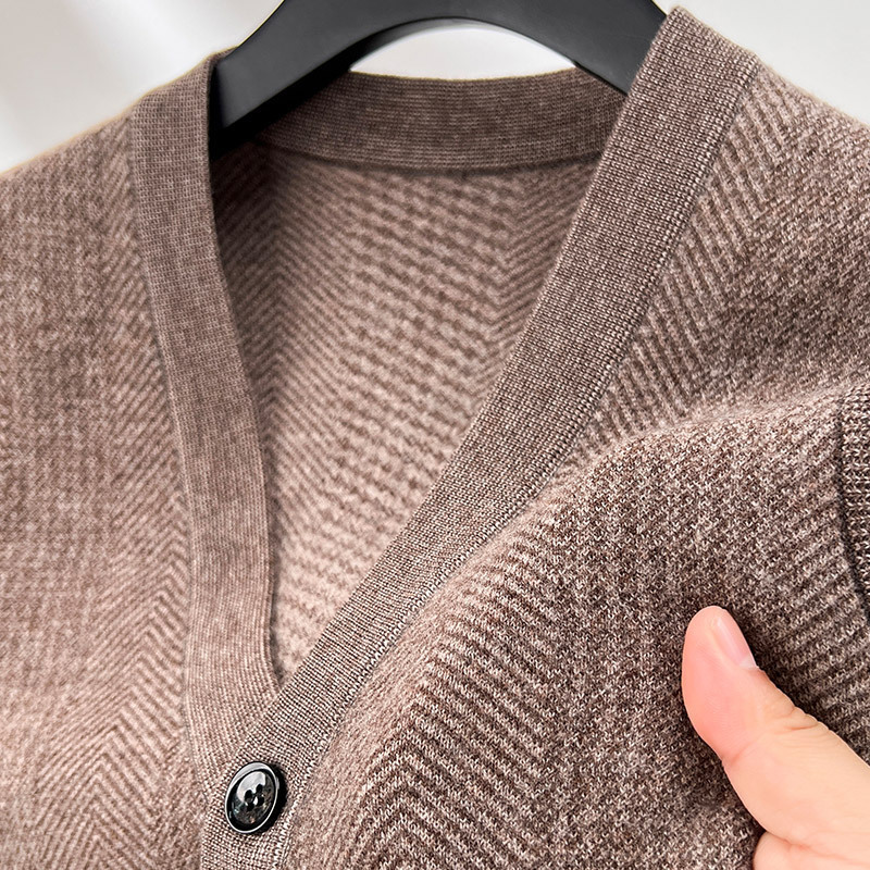 100 Pure Wool Cardigan Vest Men's V-neck Sweater Autumn and Winter Vest Puyuan Sweater Waistcoat Sleeveless Top Thick