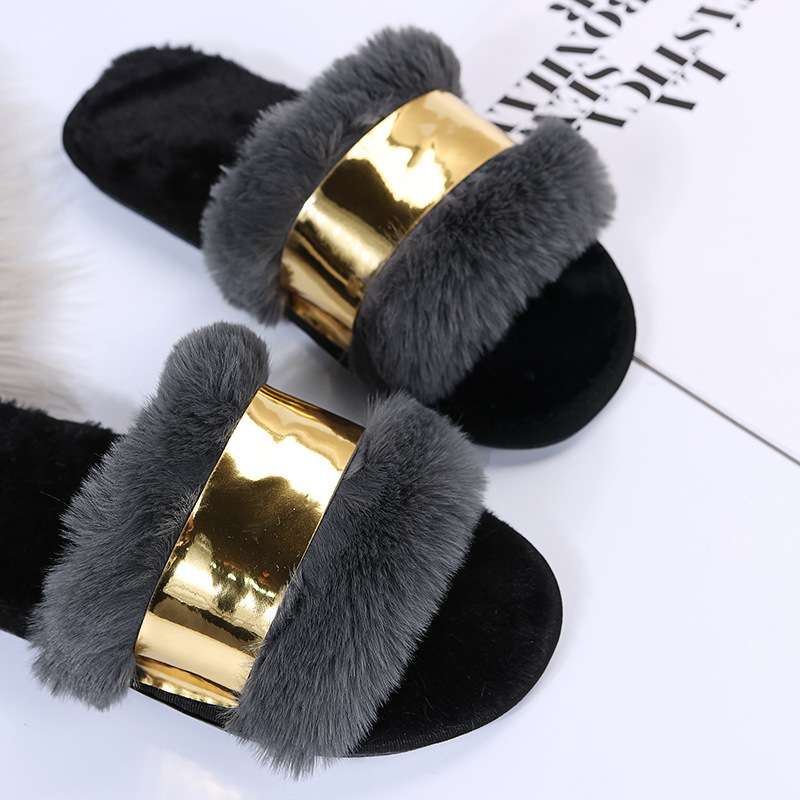 Plush Flat Bottom Metal Slippers NSKJX104839