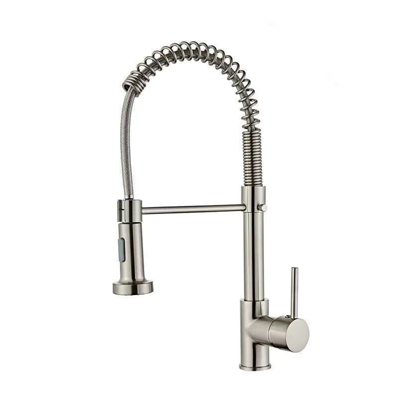 Grifo Extraíble de Cocina con Resorte de Acero Inoxidable, Agua Fría y Caliente, Giratorio