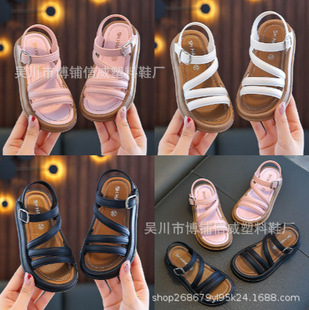 Girls' Sandals Princess Summer Simple Soft Bottom Non-slip Outer Wear Ladies Fashion Korean Cross-border Export Foreign Trade Velcro