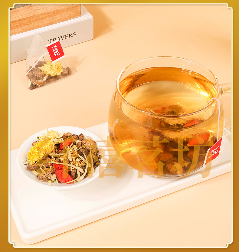 Chrysanthemum Cassia Seed Tea Bag 100g Daily Wellness Brew with Honeysuckle Goji and Burdock Root in use