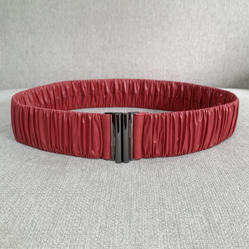 Nuevo cinturón elástico brillante de tela plisado cintura elástica sello ancho de las mujeres todo partido con cintura para adelgazar