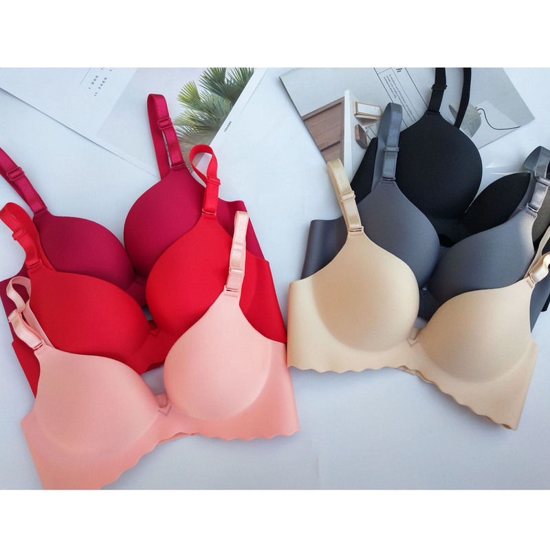 Southeast Asia High Quality Macaroon Underwear Rimless One-piece Traceless Bra Small Chest Push-up Bra Thick