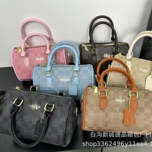 跨境款圆筒包包女百搭时尚潮流字母老花手提包轻奢质感单肩斜挎包