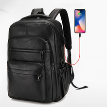 High Quality USB Charging Backpack Men PU Leather Bagpack跨