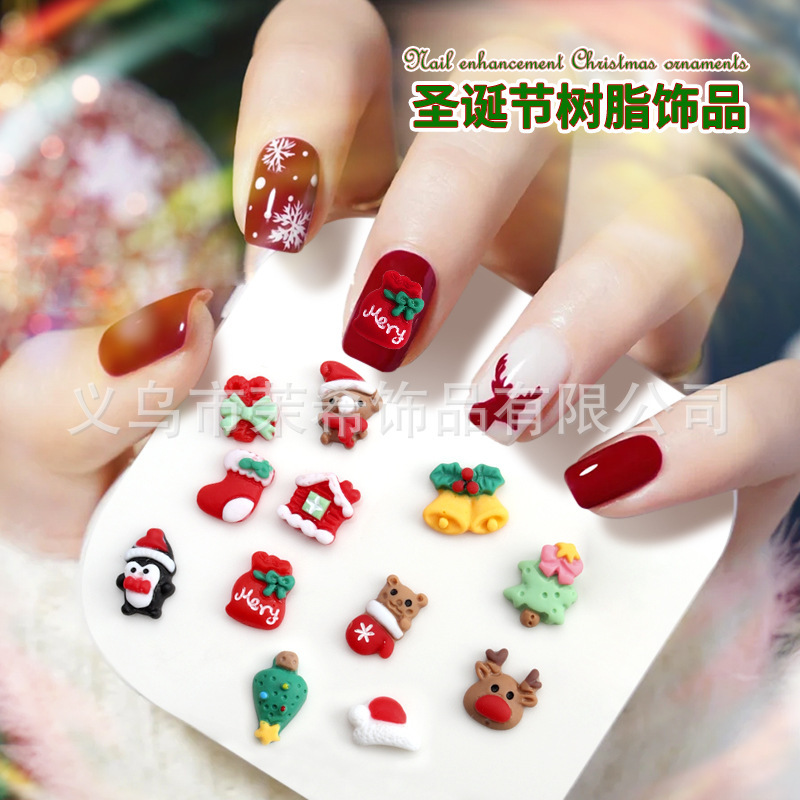 Net Red new Christmas series nail diamond ornaments wholesale Christmas tree snowman gift box three-dimensional cartoon nail decoration