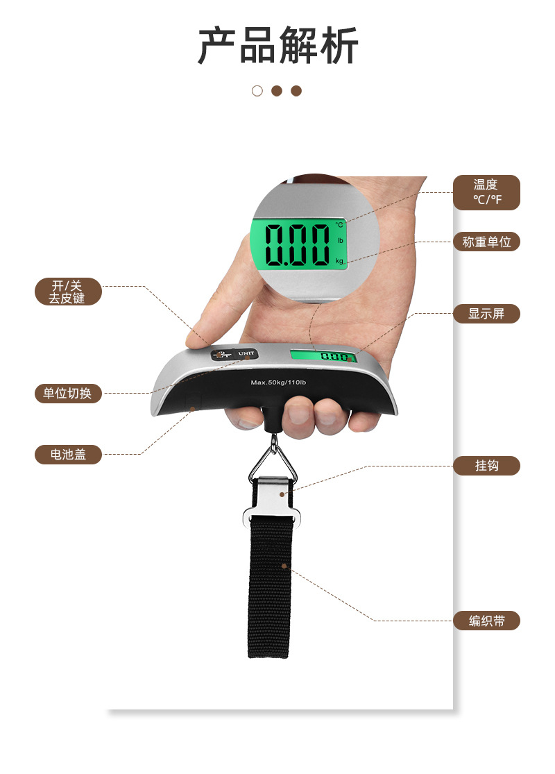 Portable Handheld Electronic Scale 50kg Express Parcel Scale Luggage Scale Digital Hanging Scale Fishing Kitchen Scale