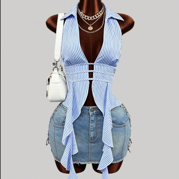 European and American Cross-Border Amazon 2026 Slim-Fit Short-Sleeve Shirt Summer Sexy Waist-Revealing Bodycon Vintage Top for Women