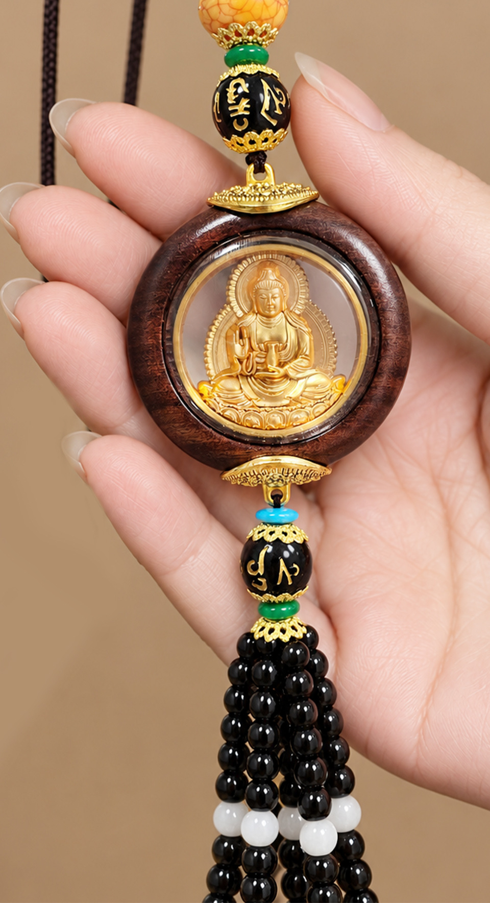 Car pendant, high-end car pendant, rosewood, oriental red, car rearview mirror ornament, for good luck, one-piece drop shipping