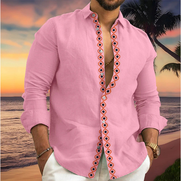 2024 verano Europa y América impresión digital transfronteriza ropa de hombre playa vacaciones jóvenes camisas de moda para hombres