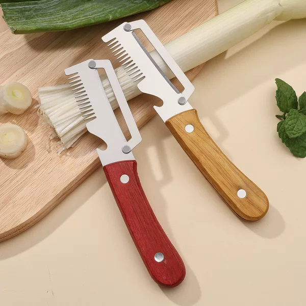 Household stainless steel multi-functional fruit peeler with wooden handle, available in various sizes, a kitchen tool for peeling