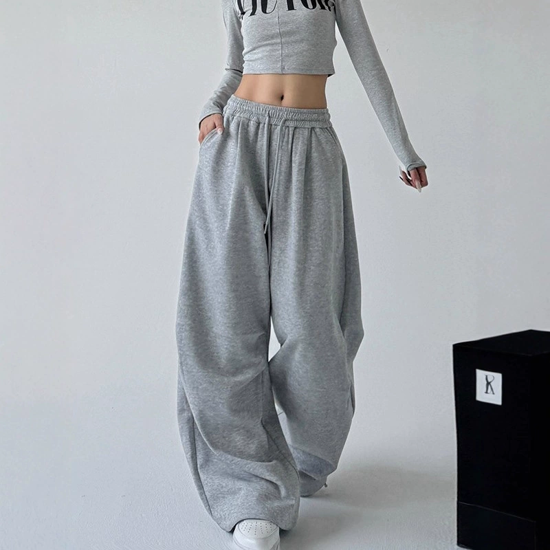 American Gray Sweatpants for Women Spring & Fall 2025 New High-Waisted Straight-Leg Loose Casual Sweatpants Workwear Wide-Leg Pants