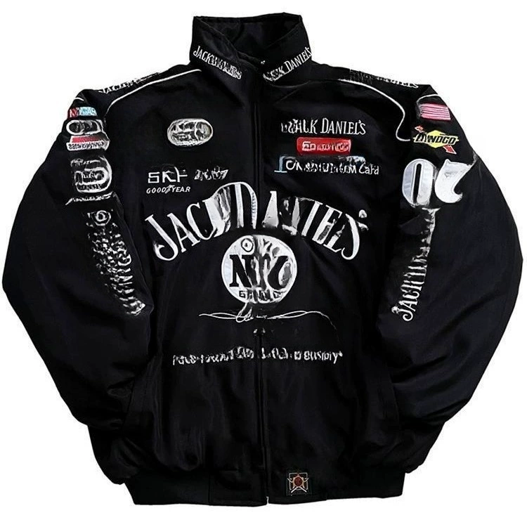 Retro racing car, jersey, down jacket, with embroidery