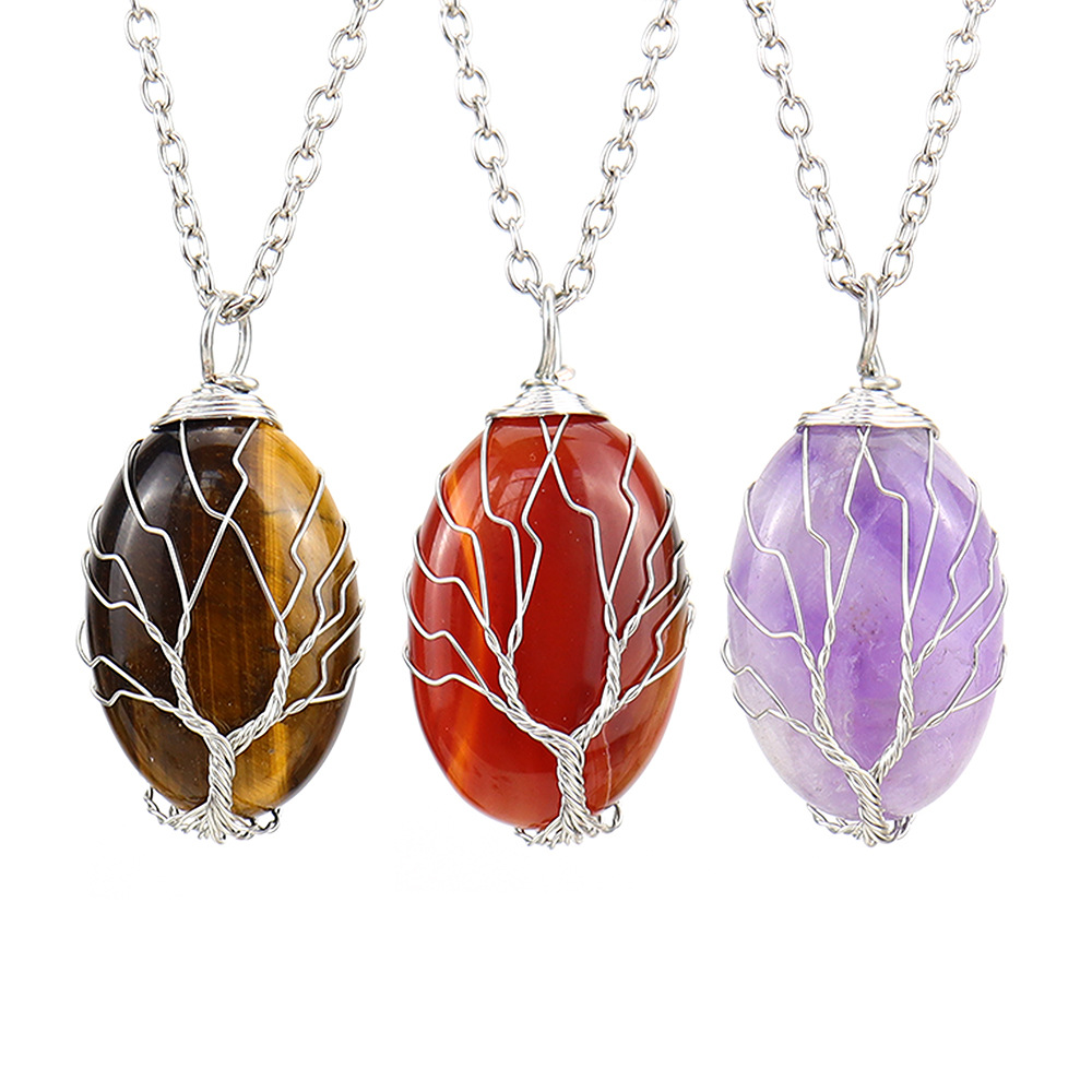 cable chain Chain Type 1 Piece Quantity Simple Style Leaf Alloy Natural Stone Knitting Pendant Necklace