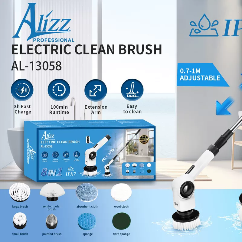 Электрическая щетка для чистки CLEAN BRUSH, телескопическая беспроводная ручная щетка для уборки (модель Alizz13058)