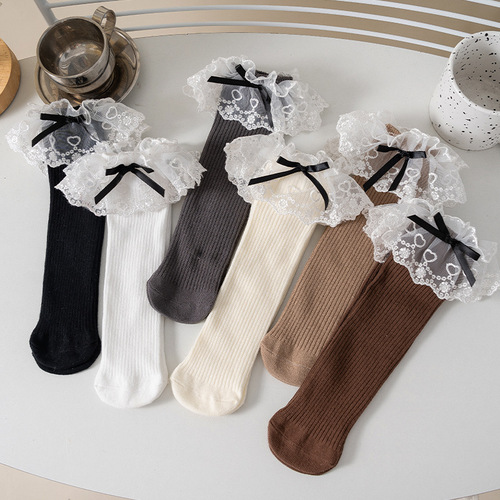 Lace socks for women and children's spring and autumn cotton socks Princess Lolita Korean style children's bow and middle tube socks wholesale
