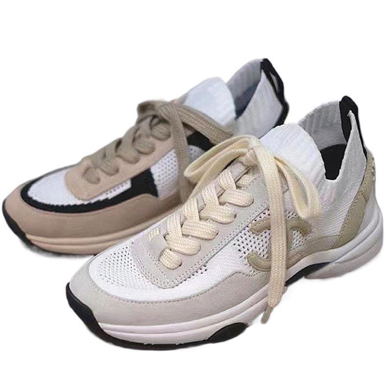 Summer Small Fragrant Suede Cowhide Breathable Mesh Casual Lace-Up Versatile Mid-Heel Flats-Soled Fly-Knit Socks Sneakers