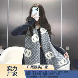 高版本小香风双面羊绒围巾女秋冬季保暖百搭围脖加厚两用双面披肩