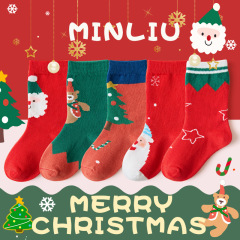 Children's socks, autumn and winter New Year's Christmas socks, baby socks, mid-calf cotton socks, soft and warm socks for boys and girls