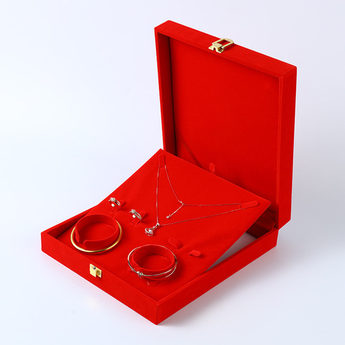Bulk wedding celebration jewelry hardware wedding celebration set boxes with silk fabric and high-quality red velvet ties, bridal storage boxes