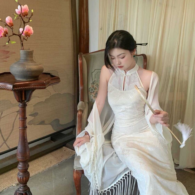 New Chinese-Style National Style with a Cool Vibe, Improved Hanfu Qipao Dress, Waist-Cinching, Slimming, Elegant, Retro Tassel Sun Protection Shirt New Chinese-Style National Style with a Cool Vibe, Improved Hanfu Qipao Dress, Waist-Cinching, Slimming, Elegant, Retro Tassel Sun Protection Shirt