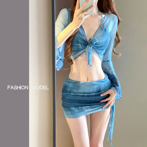 Bikini swimsuit for women 2024 new seaside vacation four-piece set conservative high-end split swimsuit for hot spring bathing