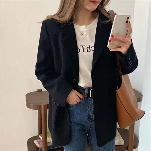 Women's Spring Western Style Loose Fit Versatile Student Medium Length Jacket Casual Little Western Suit