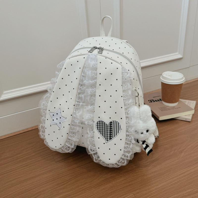 2026 nuevo punto de onda oreja de conejo mochila de moda mujer bolso de hombro universal portátil ligero bolso de encaje dulce