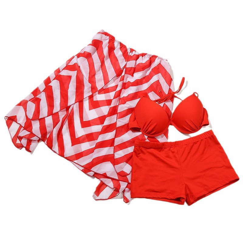 Oferta especial bikini traje de baño de tres piezas falda de mujer sexy pequeño pecho push up split traje de baño de aguas termales