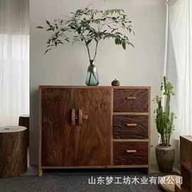 老榆木餐边柜客厅靠墙收纳柜储物柜玄关柜双开门斗柜实木鞋柜茶柜