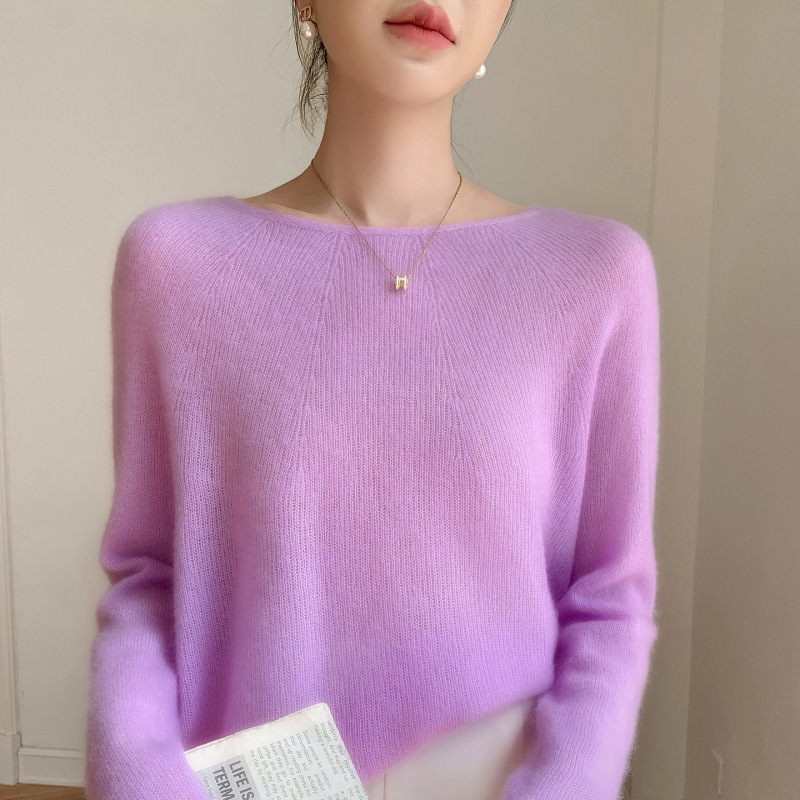 山羊绒+桑蚕丝~长袖baby小山羊绒衫女秋冬无缝一线丝羊绒套头毛衣|undefined