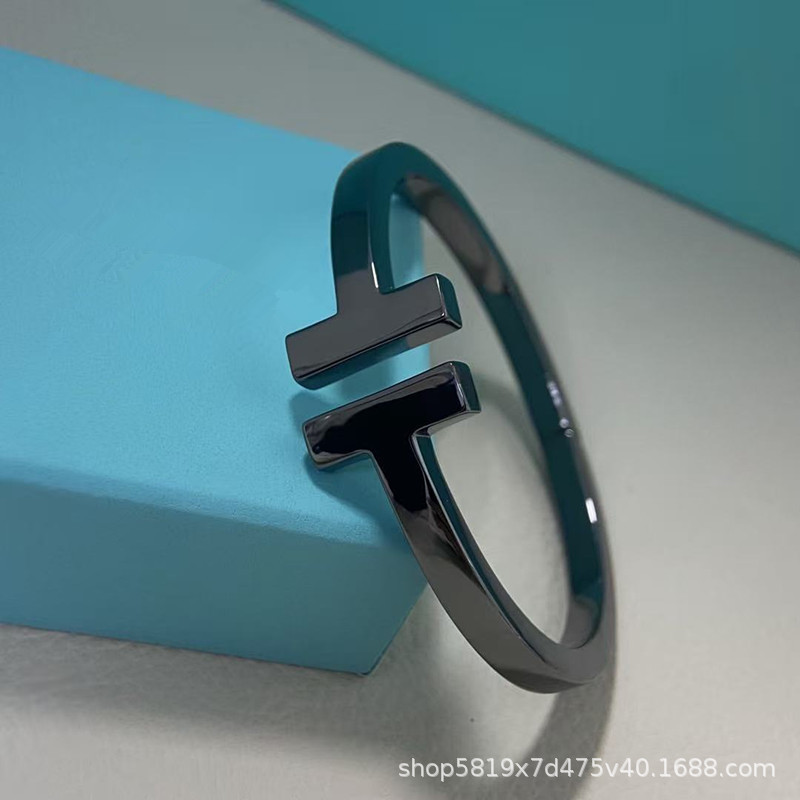 Cross-border live-streaming T-shaped bracelet for women, 18K rose gold, wide band, men's style, precision CNC open spring design, fashionable and minimalist Cross-border live-streaming T-shaped bracelet for women, 18K rose gold, wide band, men's style, precision CNC open spring design, fashionable and minimalist