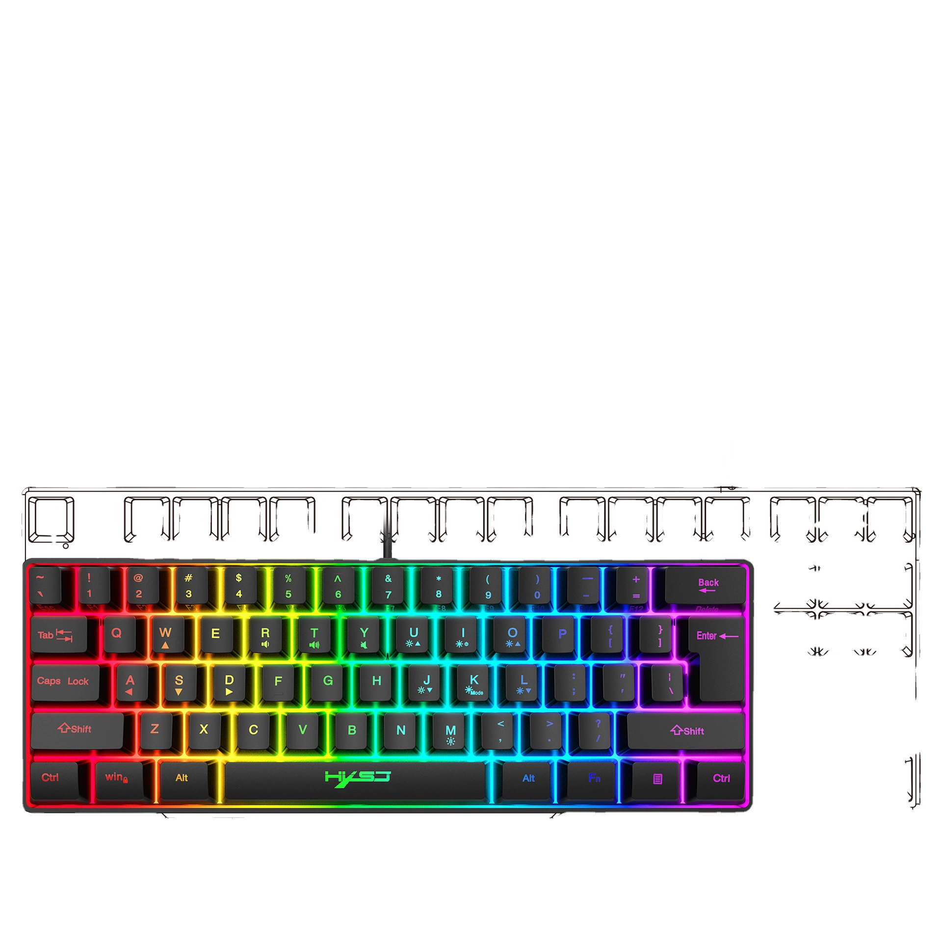 Новый игровой клавиатура HXSJ с 61 клавишей, RGB подсветка, мини-клавиатура, набор горячих клавиш, фабричный образец