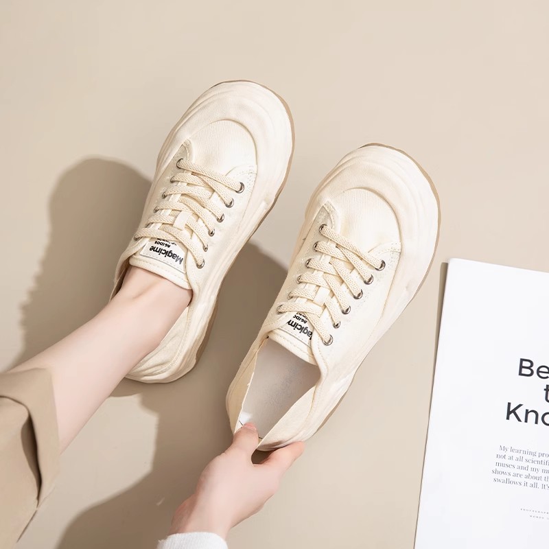 Zapatillas de Lona Augu Shiden para Mujer, Primavera 2026, Estilo Universitario Retro, Blancas, Casuales, de Doble Uso, a la Moda