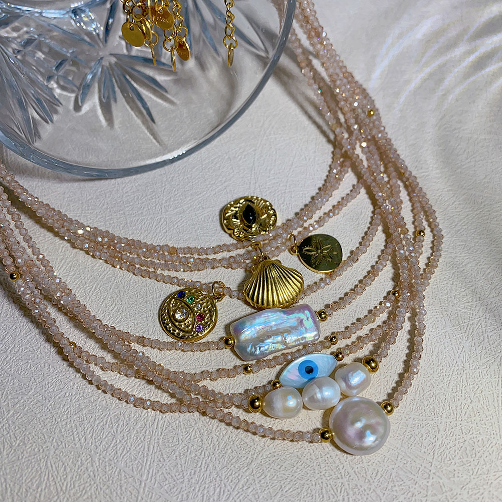 Baroque Pearl Necklace With Natural Stone Eye Shell Pendant_voghion.com
