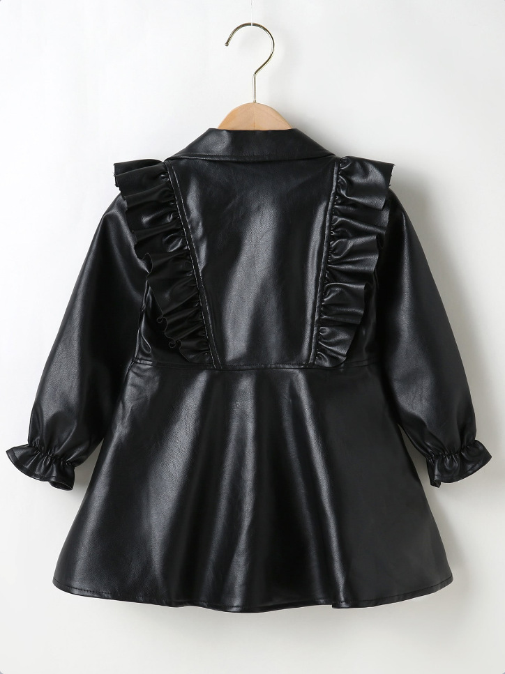 Mädchen Kunstleder Kleid Mit Rüschensaum Im Punk Stil Für Schule_voghion.com