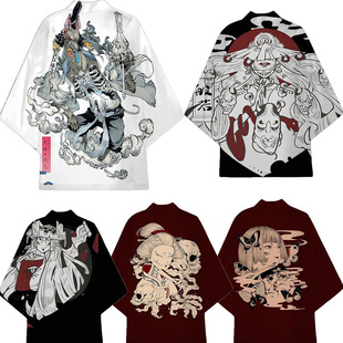 2023 new arrival new ukiyo-e ghost night travel 3D printed casual half sleeve Japanese style robe shirt one-piece delivery