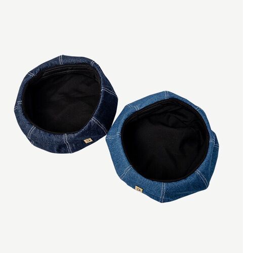 High-end Korean-style denim baseball cap for women, large head circumference, suitable for spring and autumn, letter denim blue hat, round face, retro octagonal design