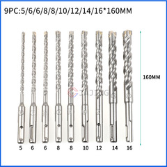 7pcs round handle cross electric hammer drill bit set 160mm electric hammer impact concrete wall drill bit with two pits and two slots