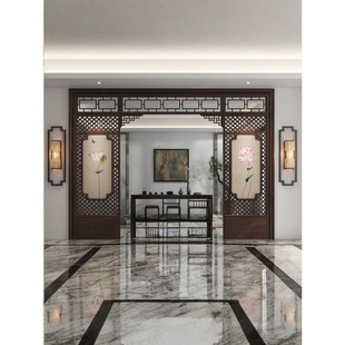 Wujin Wooden Screen Partition Living Room Entrance Hallway Shelters Simple Modern Hollow-out Pattern Moon Door Solid Wood Arch Door