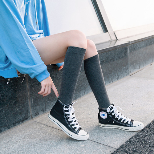 Socks for Girls JK Knee-high Pile Socks Japanese Style Autumn/Winter Women's Cotton Socks College Style Solid Color Calf Socks for Women Zhuji Sock Industry
