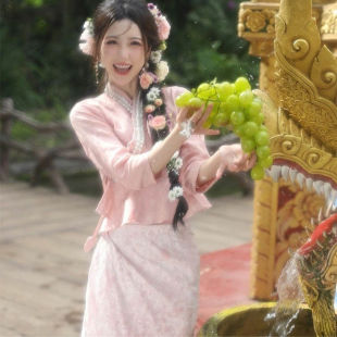 Yunnan Travel Wear Xishuangbanna Dai Ethnic Clothing Pink Suit Dress Women's Ethnic Style Spring
