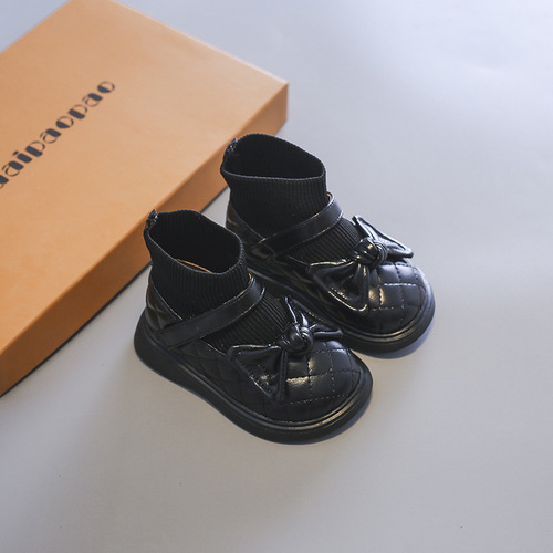 Girls' Martin boots  autumn and winter new style children's socks boots female baby short boots soft sole children's small leather shoes