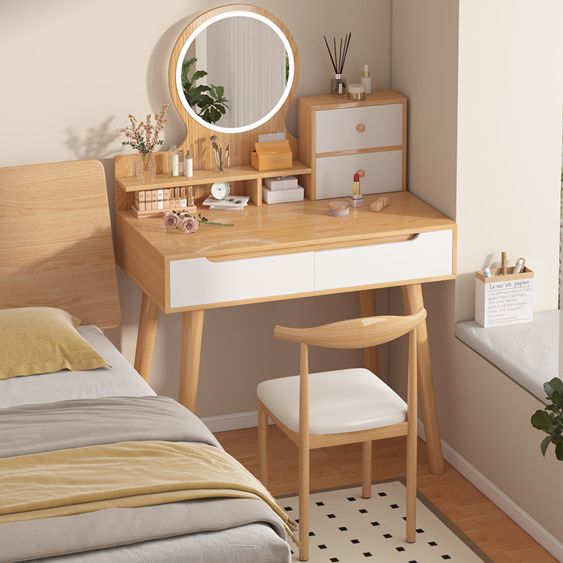 Dressing table girl bedroom Internet celebrity dressing table small apartment bedroom modern light luxury storage cabinet integrated table with light