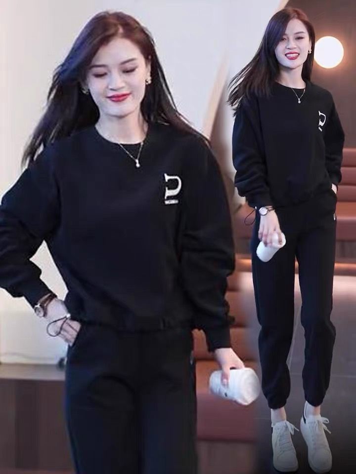 "Conjunto deportivo informal para mujer: sudadera con capucha y pantalones deportivos de estilo coreano (caqui/burdeos/negro)"_voghion.com