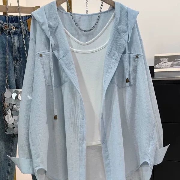 Plus size 150kg stylish hooded sun protection shirt for women, summer loose casual versatile sun protection top, thin jacket 2 Plus size 150kg stylish hooded sun protection shirt for women, summer loose casual versatile sun protection top, thin jacket 2