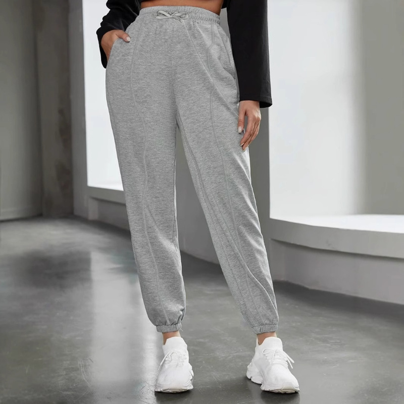 drawstring waist jogging pants with pockets and band cuffs ladies casual sports trousers