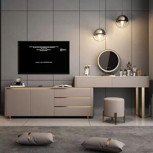 Foshan New Multi-functional dressing table storage integrated light luxury TV Cabinet ins style retractable dressing table TV cabinet