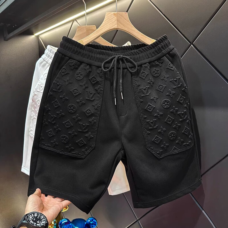 High-End Trendy Brand Fashion Letter Jacquard Shorts for Men, New Summer Casual Sports Shorts, Straight-Leg Mid-Length Pants
