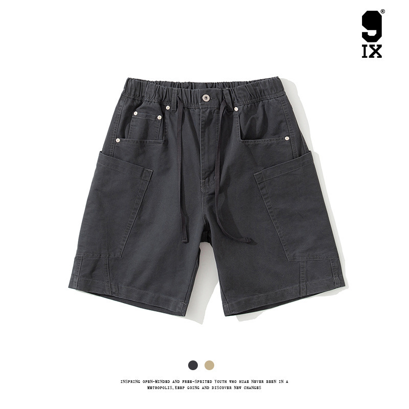 9Ix Blue Friend/Japanese-Style Washed Basic Work Shorts Straight Loose Five-Point Pants for Men Pe-527 Versatile and Comfortable